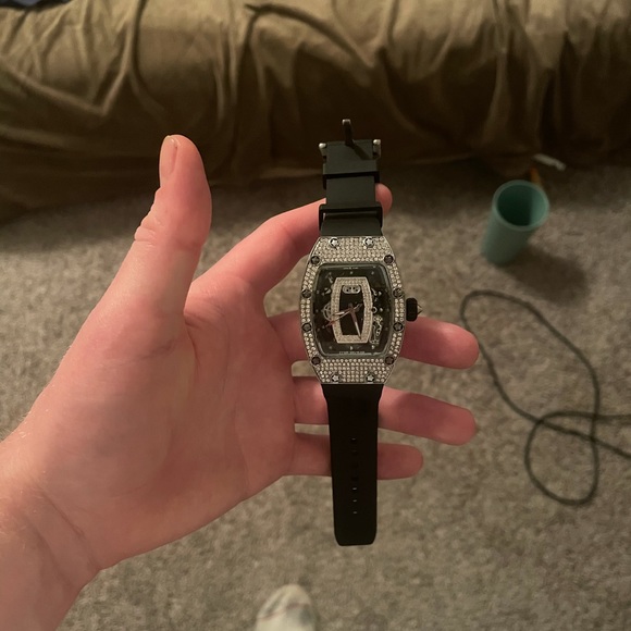 Iced out crystal and stainless steel watch. - Picture 2 of 6